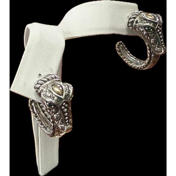 JOHN HARDY Jai Naga Dragon Hoop Earrings | 925 14K accent | Green Gemstone Eyes - Picture 1 of 10